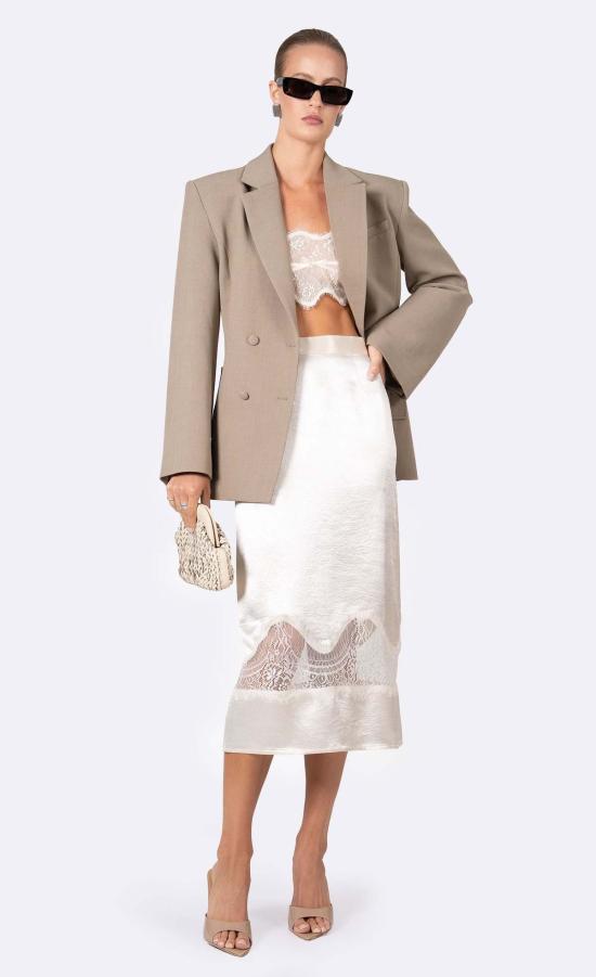  논살란트 레이블 미디 스커트 무심한 라벨 에디 스커트 리퀴드 샴페인