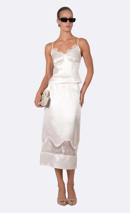  논살란트 레이블 미디 스커트 무심한 라벨 에디 스커트 리퀴드 샴페인 - NONCHALANT LABEL