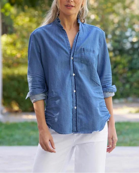  프랭크 앤 에일린 블라우스 프랭크 & 아일린 아일린 러플 탑 블루 - FRANK & EILEEN