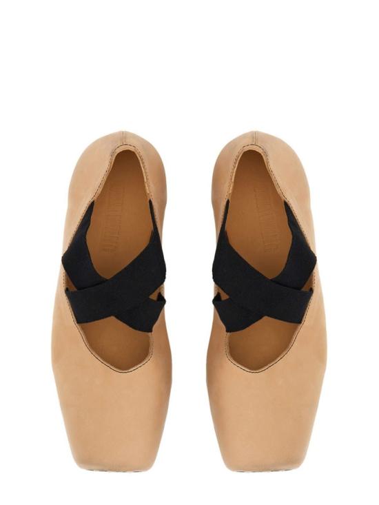  우마 왕 플랫 슈즈 가죽 발레리나 플랫 베이지 - UMA WANG