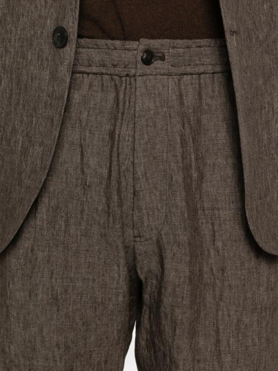  엠포리오 아르마니 스트레이트 팬츠 린넨 팬츠 브라운 - EMPORIO ARMANI