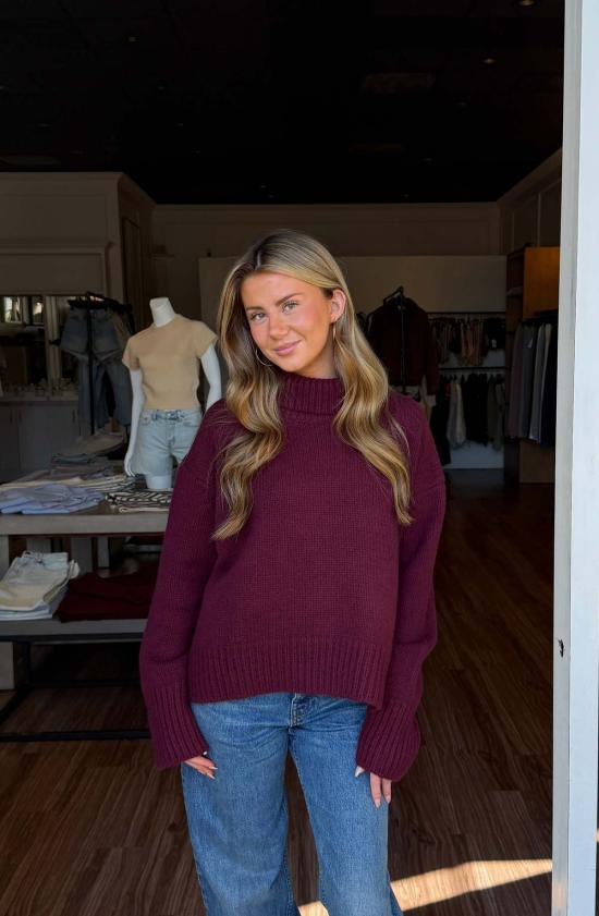  사블린 터틀넥 스칼렛 모크넥 드롭 숄더 스웨터 - SABLYN