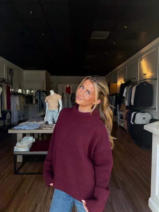  사블린 터틀넥 스칼렛 모크넥 드롭 숄더 스웨터 - SABLYN