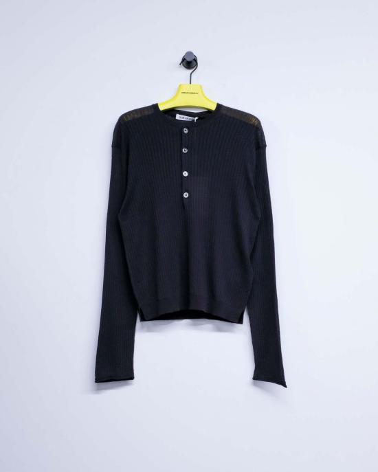  아워레가시 폴로 티셔츠 아워 레거시 노블 네이비 코튼 크레이프 파인 헨리 티셔츠