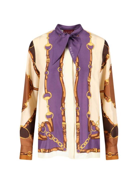  구찌 탑 실크 트윌 셔츠 멀티컬러