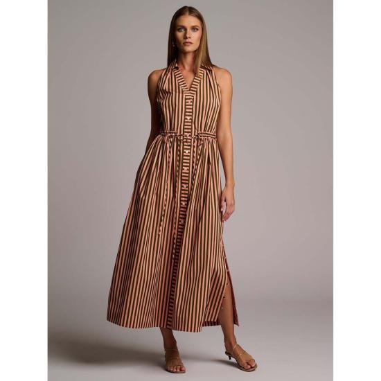  헤브론 롱 원피스 스텔라 드레스 살구색 스트라이프 - HEVRON