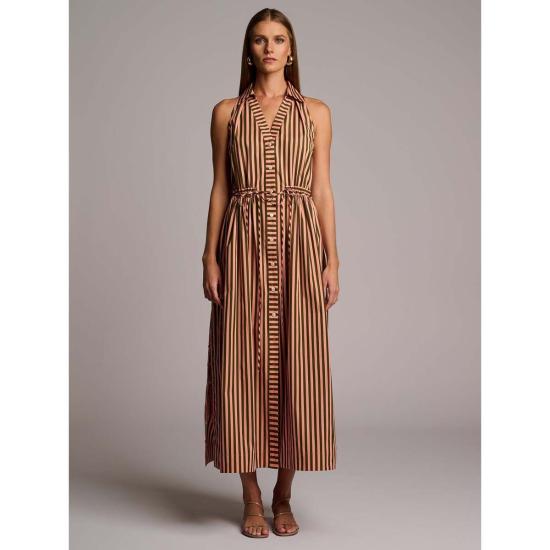  헤브론 롱 원피스 스텔라 드레스 살구색 스트라이프