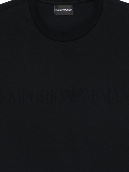  엠포리오 아르마니 반팔 티셔츠 로고 코튼 티셔츠 블루 - EMPORIO ARMANI