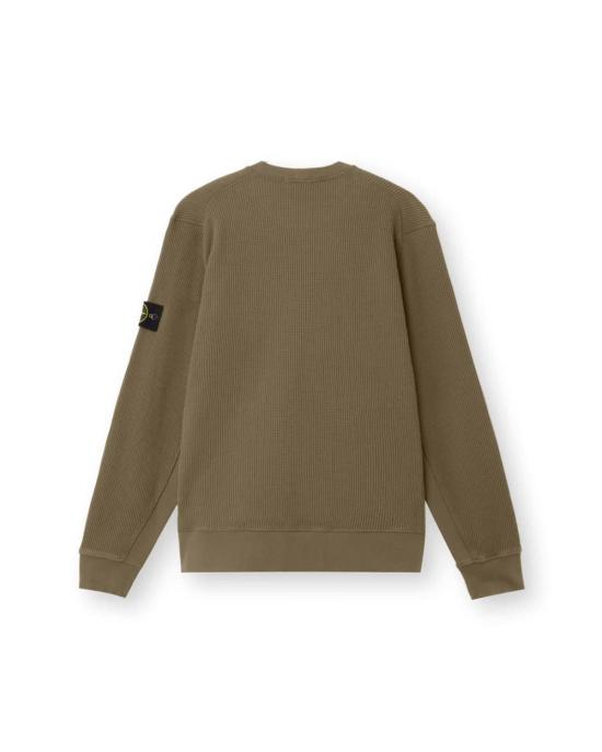 스톤 아일랜드 긴팔 티셔츠 유기농 면 와플 플리스 크루넥 스웨트셔츠 밀리터리 그린 - STONE ISLAND