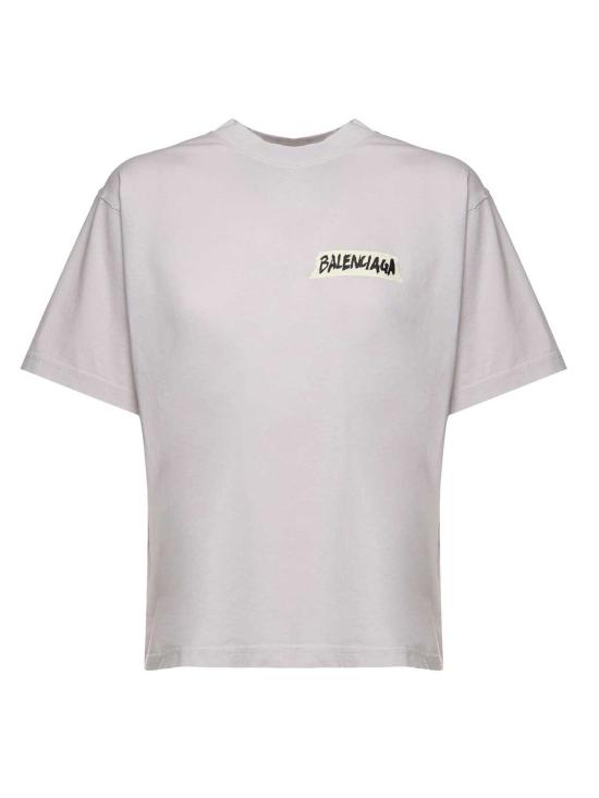  발렌시아가 반팔 티셔츠 마스킹 테이프 드라이 저지 티셔츠 더티 화이트