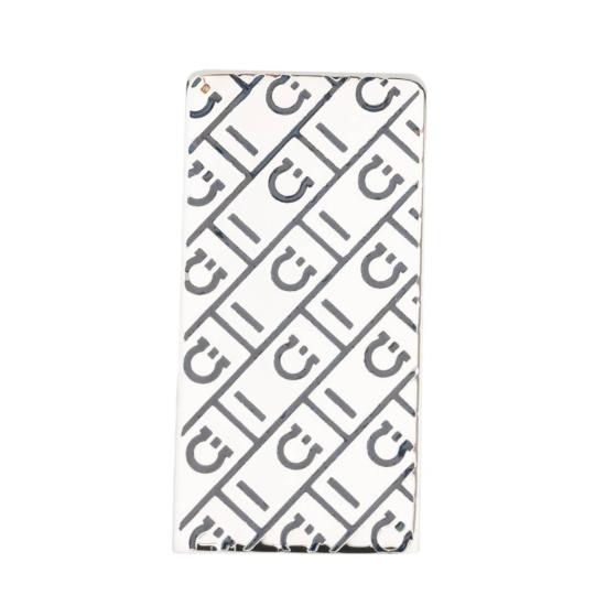  살바토레 페라가모 주얼리 페라가모 로고 직사각형 브로치 실버/블루