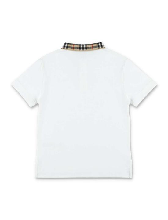  [키즈] 버버리 티셔츠 키즈 코튼 폴로 셔츠 (체크 칼라, 화이트) - BURBERRY