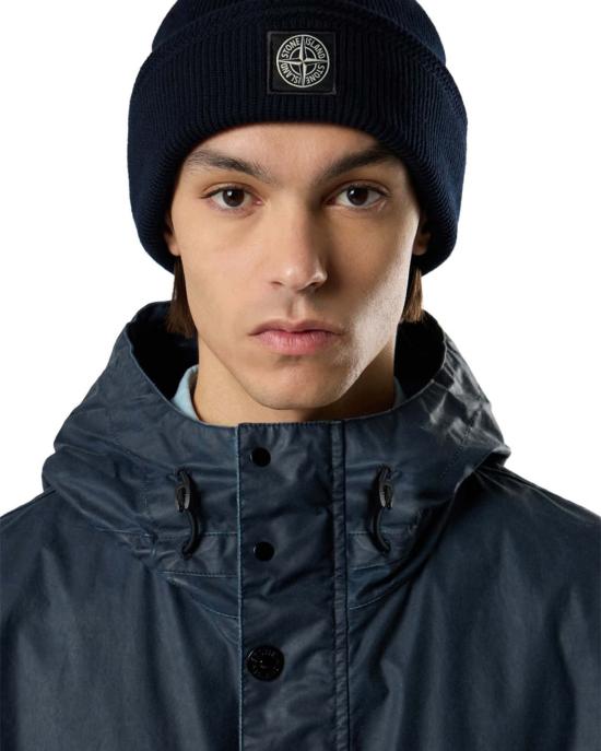  스톤 아일랜드 패딩 왁스 피그먼트 코튼 텔라 파카 네이비 블루 - STONE ISLAND