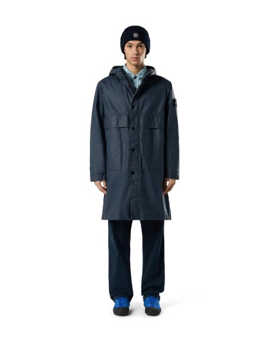  스톤 아일랜드 패딩 왁스 피그먼트 코튼 텔라 파카 네이비 블루 - STONE ISLAND