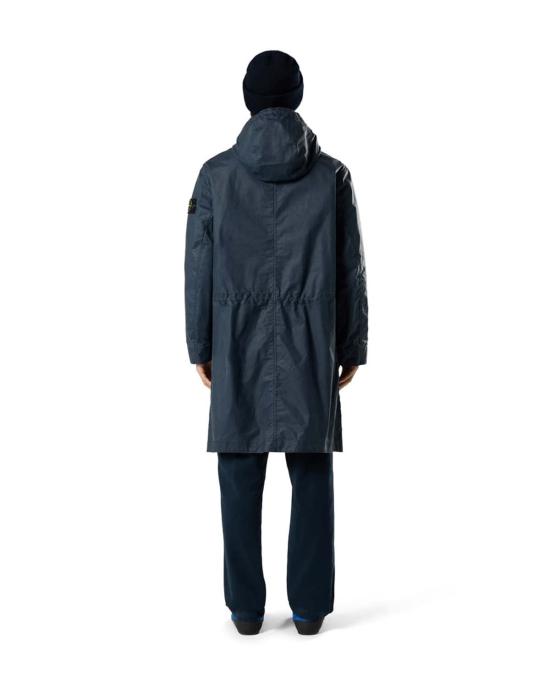  스톤 아일랜드 패딩 왁스 피그먼트 코튼 텔라 파카 네이비 블루 - STONE ISLAND