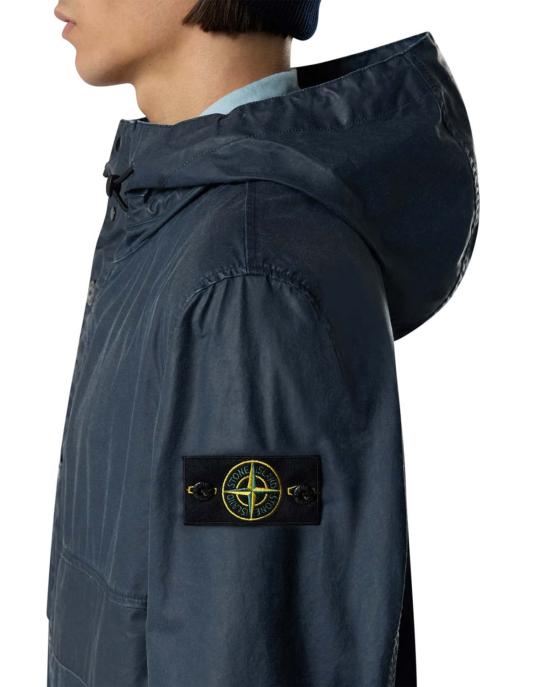  스톤 아일랜드 패딩 왁스 피그먼트 코튼 텔라 파카 네이비 블루 - STONE ISLAND