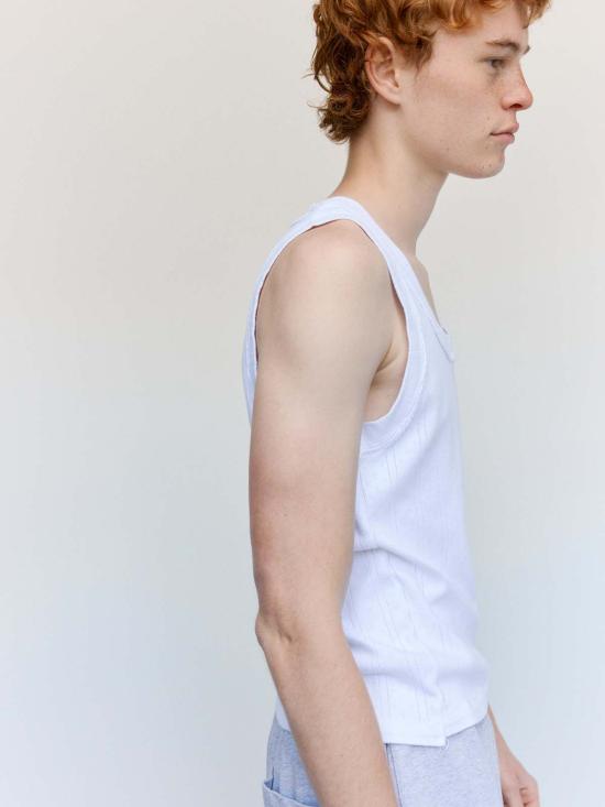  카미엘 포트젠스 민소매 티셔츠 Camiel Fortgens 아주르 립 화이트 코튼 탱크탑 - CAMIEL FORTGENS