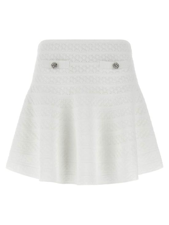  셀프 포트레이트 숏 스커트 포인트엘 니트 미니 스커트 화이트