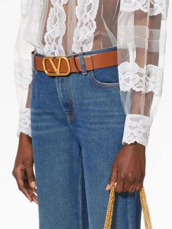  발렌티노 가라바니 레귤러 벨트 Valentino Garavani 가죽 리버서블 Vlogo  가죽 브라운 - VALENTINO GARAVANI