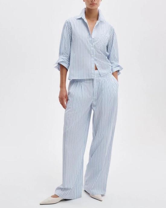  랙앤본 탑 Rag & Bone Lucia Stripe Poplin Shirt Baby Blue Stripe - RAG & BONE