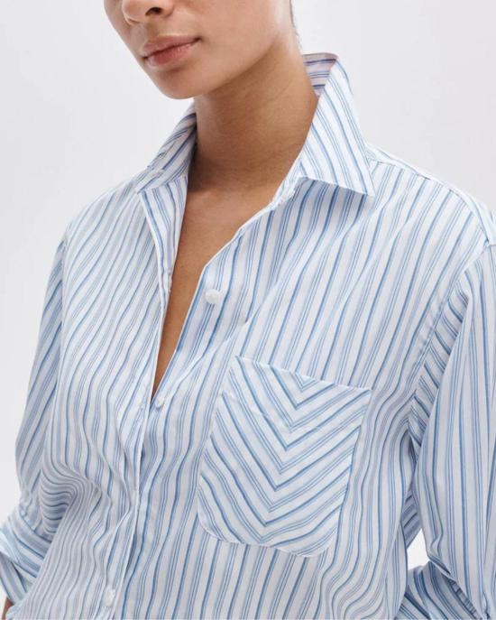  랙앤본 탑 Rag & Bone Lucia Stripe Poplin Shirt Baby Blue Stripe - RAG & BONE