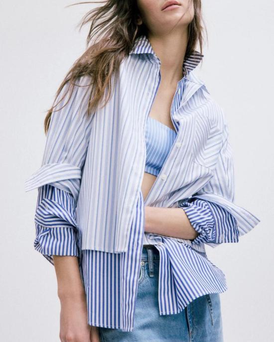  랙앤본 탑 Rag & Bone Lucia Stripe Poplin Shirt Baby Blue Stripe - RAG & BONE