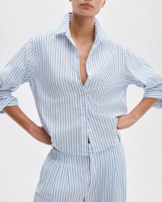  랙앤본 탑 Rag & Bone Lucia Stripe Poplin Shirt Baby Blue Stripe - RAG & BONE