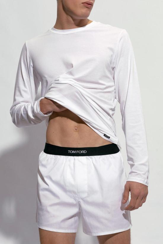  톰포드 긴팔 티셔츠 톰 포드 로고 태그  화이트 - TOMFORD