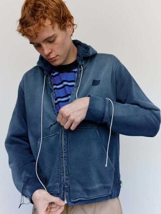  카미엘 포트젠스 긴팔 티셔츠 카미엘 포트겐스 네이비 선페이드 코튼 슬림핏 지퍼 후드티 - CAMIEL FORTGENS