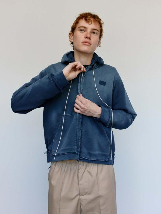  카미엘 포트젠스 긴팔 티셔츠 카미엘 포트겐스 네이비 선페이드 코튼 슬림핏 지퍼 후드티 - CAMIEL FORTGENS