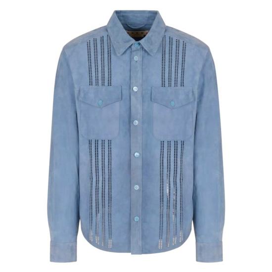  마르니 가죽 자켓 가죽 셔츠 블루