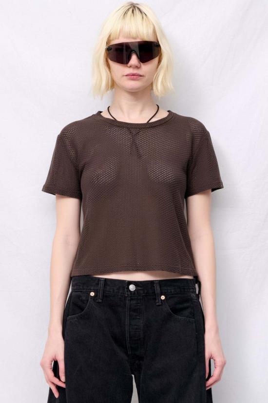  영메이븐 반팔 티셔츠 Jungmaven 커피빈 카르멘 메쉬 크롭 티셔츠