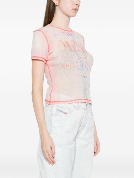  디젤 반팔 티셔츠 코튼 티셔츠 레드 - DIESEL