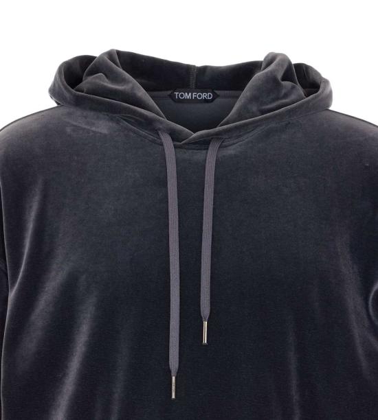  톰포드 긴팔 티셔츠 벨루어 후디 그레이 - TOMFORD