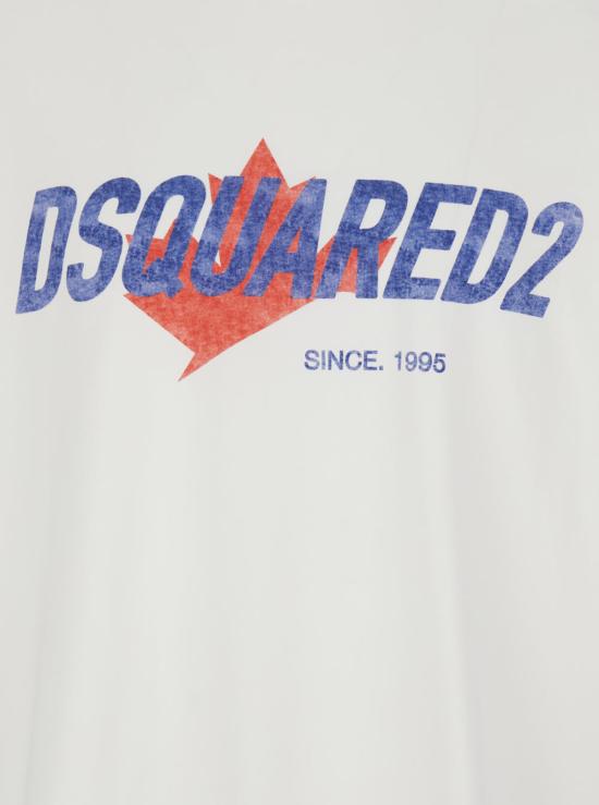  디스퀘어드2 반팔 티셔츠 Dsquared2 로고 프린트 면 티셔츠 화이트 - DSQUARED2