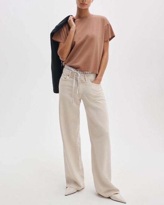  랙앤본 반팔 티셔츠 Rag & Bone 디스트레스드 워시드 켈리 박시 티셔츠 클레이 브라운 - RAG & BONE