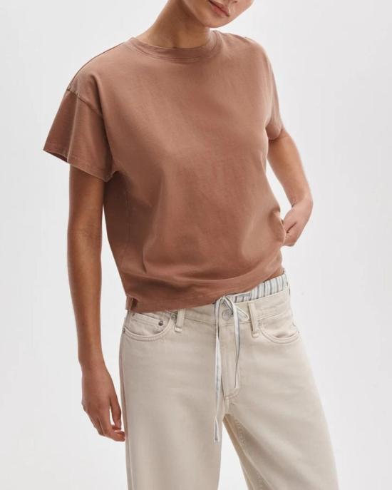  랙앤본 반팔 티셔츠 Rag & Bone 디스트레스드 워시드 켈리 박시 티셔츠 클레이 브라운 - RAG & BONE