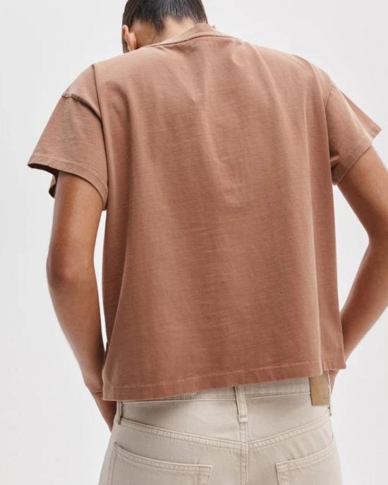  랙앤본 반팔 티셔츠 Rag & Bone 디스트레스드 워시드 켈리 박시 티셔츠 클레이 브라운 - RAG & BONE