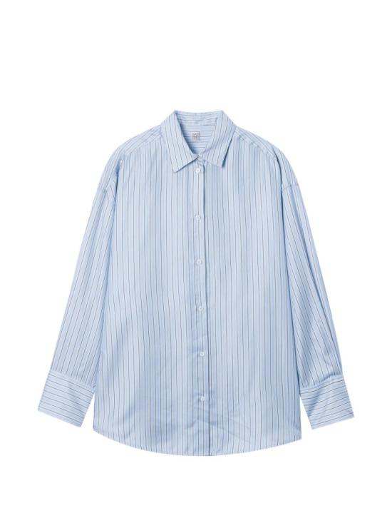  토템 탑 스트라이프 실크 셔츠 클리어 블루