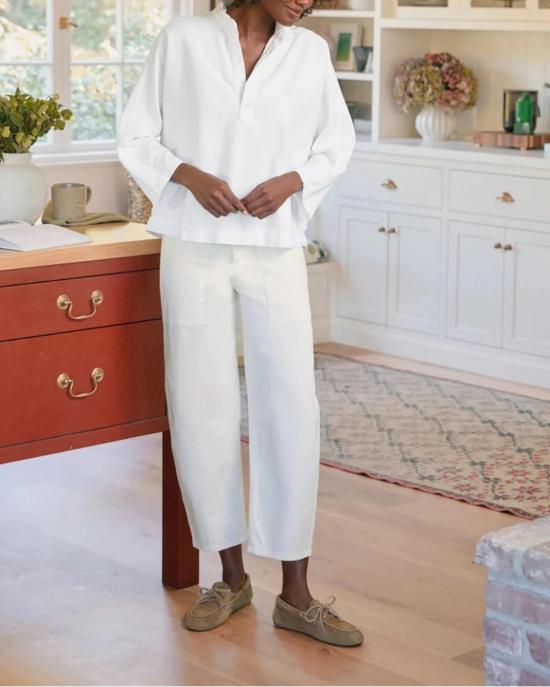  프랭크 앤 에일린 블라우스 Frank & Eileen Gabi 팝오버 셔츠 화이트 - FRANK & EILEEN