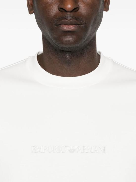  엠포리오 아르마니 긴팔 티셔츠 로고 코튼 스웨트셔츠 화이트 - EMPORIO ARMANI