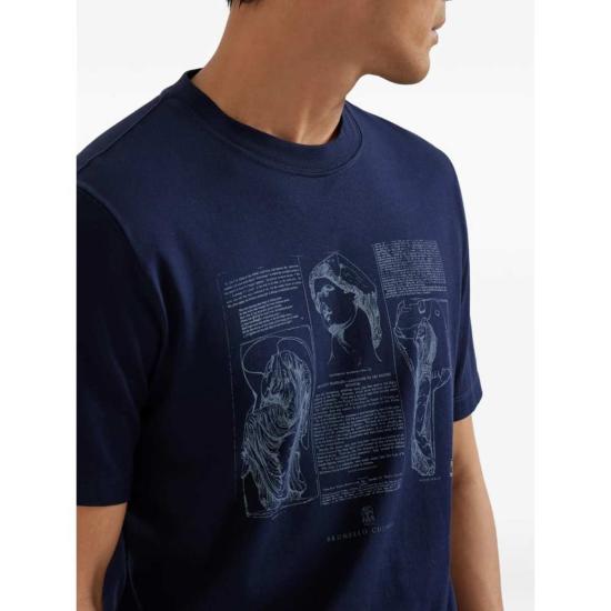  브루넬로 쿠치넬리 반팔 티셔츠 티셔츠 블루 - BRUNELLO CUCINELLI