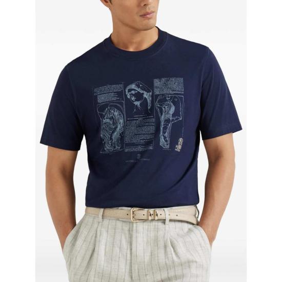  브루넬로 쿠치넬리 반팔 티셔츠 티셔츠 블루 - BRUNELLO CUCINELLI