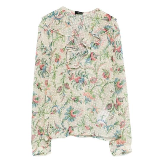  에트로 블라우스 셔츠 화이트/그린