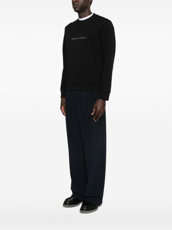 엠포리오 아르마니 긴팔 티셔츠 로고 코튼 스웨트셔츠 블랙 - EMPORIO ARMANI