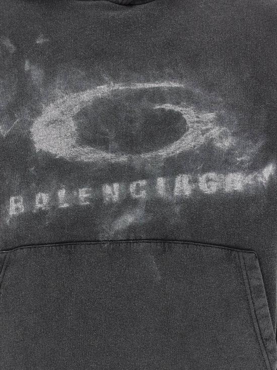  발렌시아가 긴팔 티셔츠 워시드 크레용 루프 후디 화이트/블랙 - BALENCIAGA