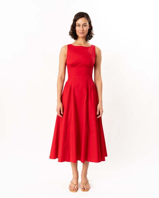  스타우드 롱 원피스 그웬 드레스 체리 레드 - STAUD