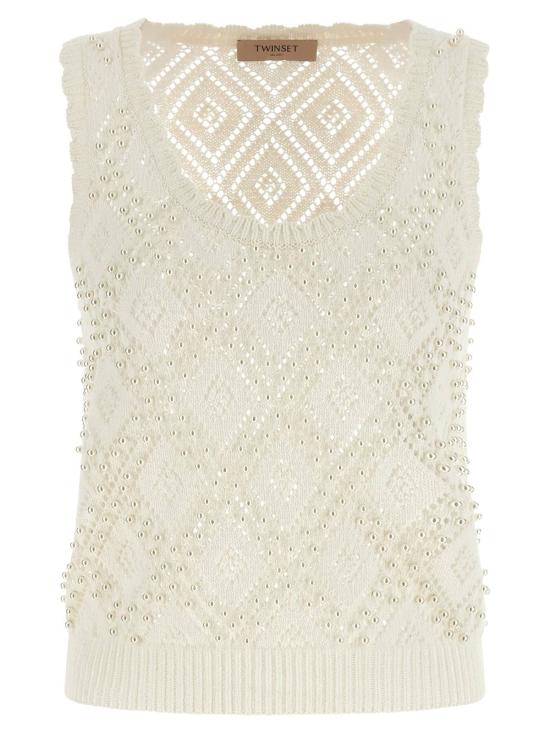  트윈셋 블라우스 펄 탑 화이트