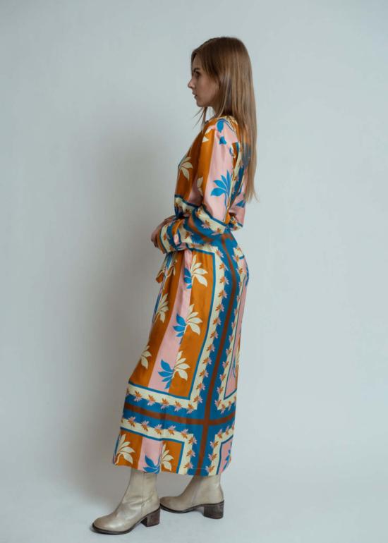  오디 롱 원피스 오데 실크 야자 부채 드레스 카리브 블루 - ODEEH