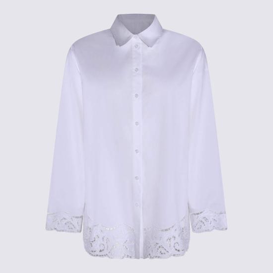  트윈셋 탑 레이스 디테일 코튼 셔츠 화이트